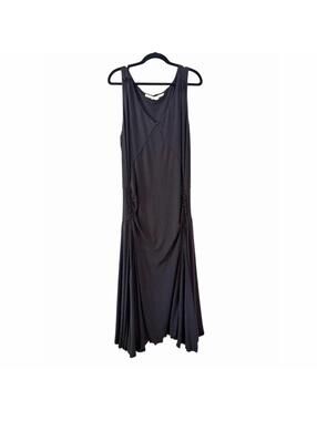 Vintage Max Studio Maxi Dress Size L Black Sleeveless Ruched Draped Stretch